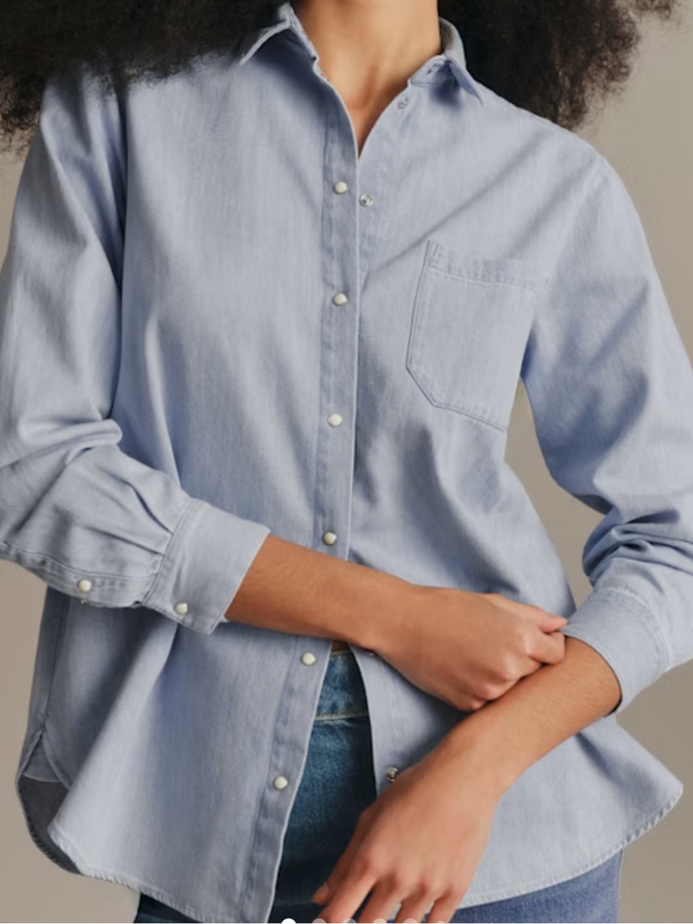 Sezane Light Blue Button-Front Denim Shirt